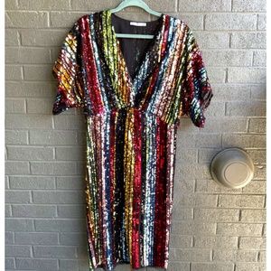 Plunge Neck Sequin Party Dress